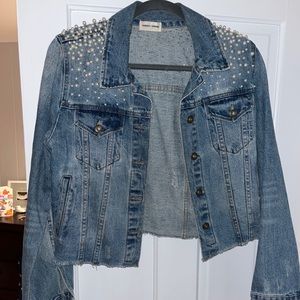 Sunset & Spring embellished pearl denim jacket